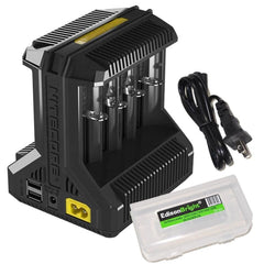 NITECORE i8 Eight Bays Smart Battery Charger for Li-ion/IMR/Ni-MH/Ni-Cd 26650 22650 18650 18490 18350 16340 RCR123 14500 AA AAA AAAA C D USB with EdisonBright BBX3 Battery Carry case