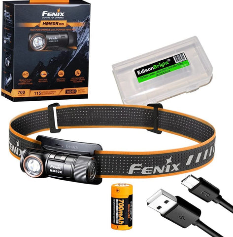 Fenix HM50R V2.0 700 Lumen Rechargeable White/red LED Headlamp with EdisonBright Battery Carrying case Bundle