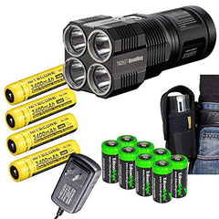 NITECORE TM26GT Tiny Monster QuadRay 3500 Lumen 770 yards beam Quad LED Flashlight / Searchlight with 4 X Nitecore NL189 3400mAh 18650 rechargeable batteries and 8 X EdisonBright CR123A Lithium Batteries bundle