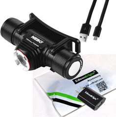 NEBO Tools Transcend 1000 Lumen USB rechargeable Headlamp with battery and EdisonBright in-car charging adapter bundle