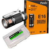 Fenix E16 700 Lumen CREE neutral white LED EDC/keychain Flashlight EdisonBright BBX3 battery carry case bundle