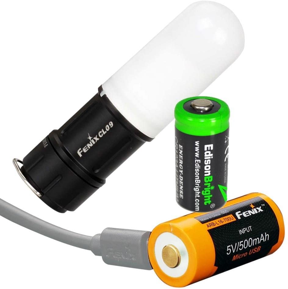 EdisonBright Fenix CL09 200 Lumen compact USB rechargeable camping light with CR123A Lithium back-up battery