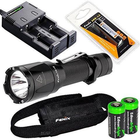 Fenix TK16 1000 Lumens Cree LED tactical Flashlight with Genuine Fenix ARB-L2 18650 2600mAh Li-ion rechargeable battery, smart battery Charger and 2X EdisonBright CR123A Lithium batteries bundle