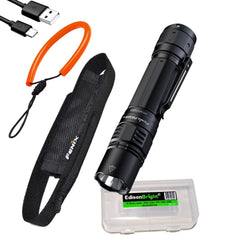 Fenix PD36R Pro 2800 Lumen Rechargeable LED Tactical Flashlight, ALL-01 Lanyard with EdisonBright Charging Cable Carry case Bundle