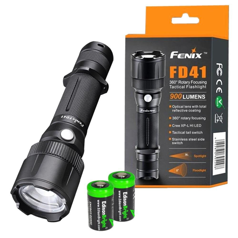 Fenix FD41 900 Lumen CREE LED adjustable focus (zoom-able) Flashlight with two EdisonBright CR123A Lithium Batteries