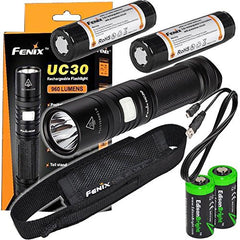 FENIX UC30 USB Rechargeable 960 Lumen Cree XM-L2 U2 LED Flashlight with, 2 X Fenix ARB-L2 2600mAh rechargeable batteries, USB charging cable and 2 X EdisonBright lithium CR123A back-up batteries bundle