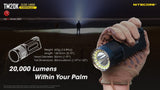 Nitecore TM20K 20,000 Lumen Rechargeable LED Flashlight with EdisonBright Brand Charging Adapter Bundle