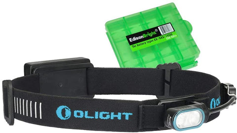 Olight Array 400 lumen rechargeable, light weight jogging headlamp with EdisonBright charging cable carrying case bundle