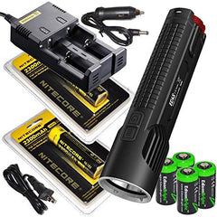 NITECORE EC4S 2150 Lumen CREE LED tactical flashlight 2 X Nitecore NL183 18650 Li-ion rechargeable batteries, Nitecore i2 Charger, in-Car Cable & four EdisonBright CR123A Lithium Batteries