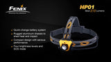 Fenix HP01 210 Lumen CREE XP-G (R5) LED Headlamp (Orange) with four AA Alkaline batteries including two EdisonBright AA alkaline batteries