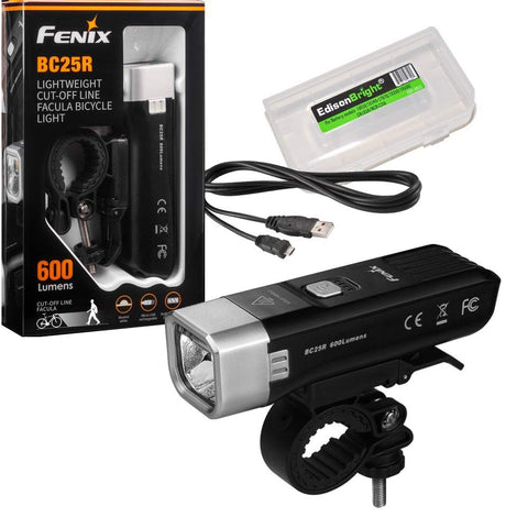 EdisonBright Fenix BC25R 600 Lumen Cree LED USB Rechargeable Light Weight Pedestrian Friendly Bike Bicycle Light BBX3 Charging Cable Carry case