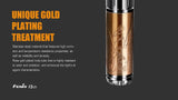 Fenix 15th Anniversary Special Edition rose gold plated 85 Lumen LED flashlight, Fenix UC01 rechargeable keychain light with EdisonBright AAA alkaline battery