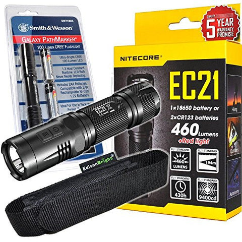 NITECORE EC21 460 Lumens CREE LED compact flashlight & Smith & Wesson PathMarker LED Flashlight with high quality EdisonBright holster