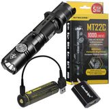 Nitecore MT22C 1000 Lumen rotary switch variable brightness compact tactical LED Flashlight, rechargeable Li-ion battery with EdisonBright USB charging cable bundle