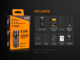 Fenix E18R 750 Lumen CREE LED USB rechargeable EDC/keychain Flashlight EdisonBright BBX3 battery carry case bundle