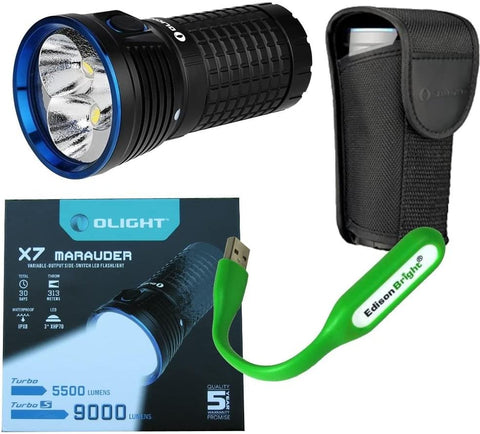 Olight X7 Marauder CREE LED 9000 Lumens Flashlight/searchlight, holster With EdisonBright USB reading light