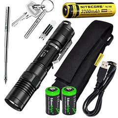 Nitecore MH12 CREE XM-L2 U2 LED 1000 Lumen USB Rechargeable Flashlight, 18650 rechargeable Li-ion battery, True Utility TU246 telescopic keychain pen, standard USB charging cable and Holster with 2 X EdisonBright CR123A lithium Batteries