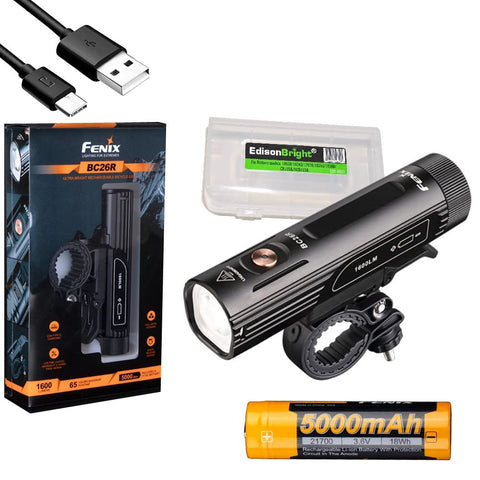 Fenix BC26R 1600 Lumen Rechargeable Bike Light with Edisonbright Battery Carrying case
