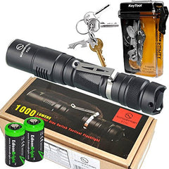 Sunwayman P25C 1000 Lumen CREE LED Tactical Flashlight and True Utility TU247 KeyTool bundle with Two EdisonBright CR123A Lithium batteries bundle