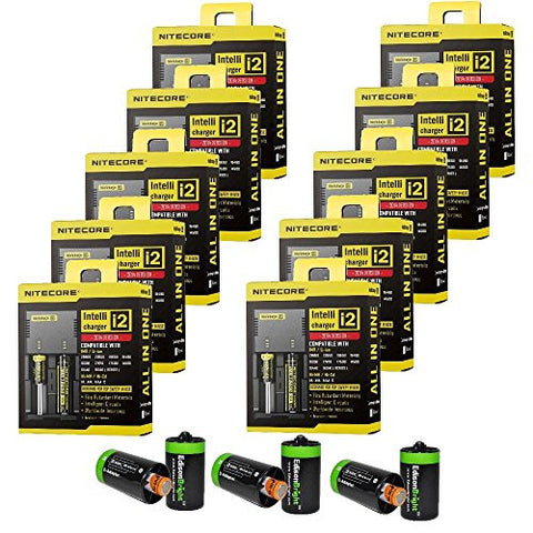Ten Pack NITECORE i2 Intellicharger 2014 version universal home/car battery Charger with bonus 6 Pack EdisonBright AA to D type battery spacer/converters (Wholesale)