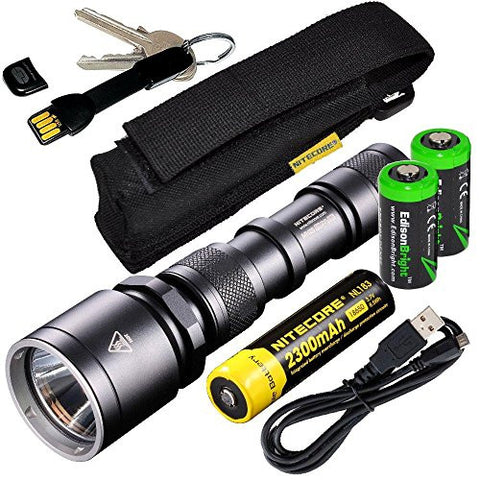 Nitecore MH25 CREE LED 960 Lumen USB Rechargeable Flashlight, 18650 rechargeable Li-ion battery, True Utility TU290B Keychain charger cord, standard USB charging cable and Holster with 2 X EdisonBright CR123A lithium Batteries