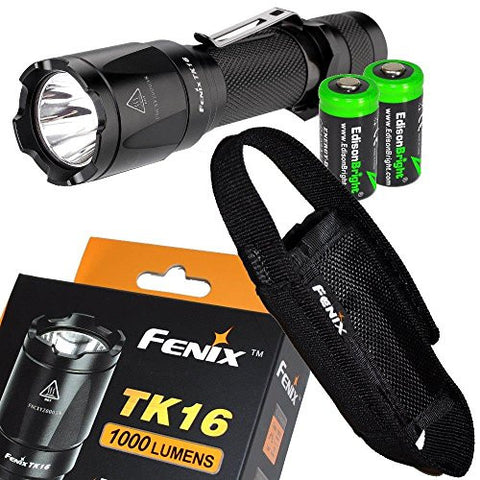 Fenix TK16 1000 Lumens Cree XM-L2 (U2) LED tactical Flashlight with 2 X EdisonBright CR123A Batteries