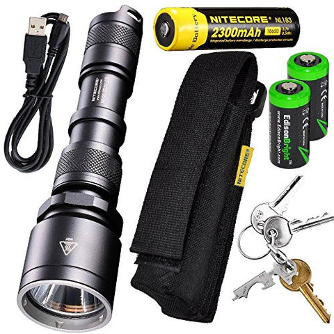 Nitecore MH25 960 Lumen CREE LED USB Rechargeable Flashlight, 18650 rechargeable Li-ion battery, True Utility TU247 Keytool, standard USB charging cable and Holster with 2 X EdisonBright CR123A lithium Batteries