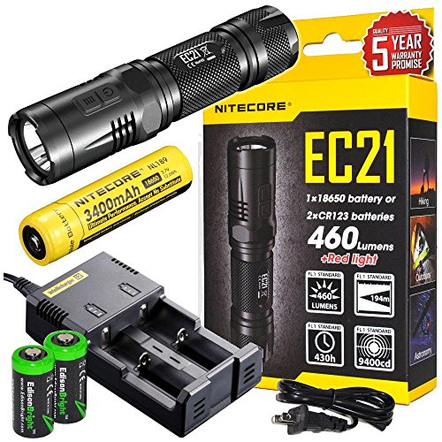 EdisonBright NITECORE EC22 1000 Lumens CREE LED Variable Brightness Rotary Control Flashlight Nitecore USB Rechargeable Battery Bundle with Charging Cable