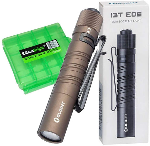 Olight I3T EOS 180 Lumens EDC flashlight with EdisonBright AAA battery carry case