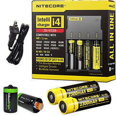 Nitecore Sysmax I4 Intellicharge i4 version 2 Four Bays universal battery charger, Two Nitecore 18650 NL183 2300mAH rechargeable batteries with 2 X EdisonBright AA to D type battery spacer/converters