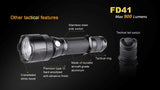 Fenix FD41 zoomable CREE LED 900 Lumen tactical Flashlight with Fenix 18650 Li-ion rechargeable battery, Fenix ARE-X1+ Charger and 2 X EdisonBright CR123A Lithium batteries package