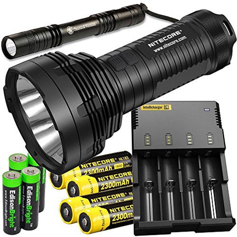 Nitecore TM16 4000 Lumen CREE LED Flashlight/Searchlight, i4 charger, 4 X Nitecore NL183 18650 Li-ion batteries, Smith & Wesson LED flashlight, w/4 x EdisonBright AA Alkaline batteries bundle