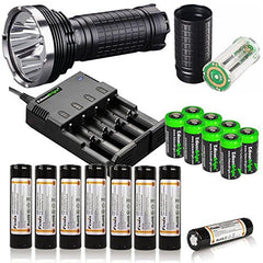 FENIX TK75 2015 Edition 4000 Lumen quad CREE XM-L2 U2 LED Flashlight/Searchlight with Eight Genuine Fenix ARB-L2 18650 Batteries, Fenix AER-TK75 Extender Tube, Battery Magazine, four bay battery Charger and eight EdisonBright CR123A lithium batteries