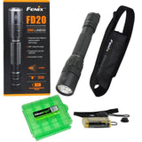 Fenix tactical Flashlight FD20 350 Lumen CREE LED adjustable focus (zoom-able) with holster, lanyard, clip and EdisonBright battery case bundle