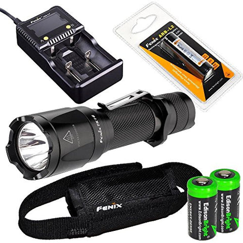 EdisonBright Fenix TK16 1000 Lumens Cree LED tactical Flashlight with Genuine Fenix ARB-L2 18650 2600mAh Li-ion rechargeable battery, smart battery Charger and 2X CR123A Lithium batteries bundle