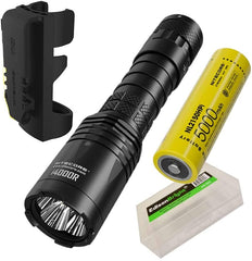 NITECORE i4000R 4400 Lumen USB-C Rechargeable Long-Throw Tactical Flashlight with 5000mAh Battery and EdisonBright Battery carrying Case bundle