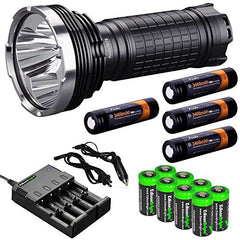 FENIX TK75 4000 Lumen 2015 Edition Triple CREE XM-L2 U2 LED Flashlight with Four Fenix 18650 ARB-L2S 3400mAh rechargeable batteries, four bays Li-ion/ Ni-MH universal smart battery charger with eight EdisonBright CR123A lithium batteries bundle