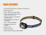 Fenix HL32R USB rechargeable 600 lumen CREE LED headlamp with red light, EdisonBright USB charging cable bundle