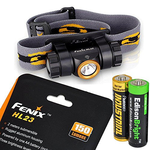 Fenix HL23 150 Lumen light weight CREE XP-G2 R5 LED Headlamp (Champagne Gold color) with EdisonBright AA alkaline battery bundle