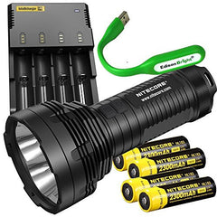 Nitecore TM16GT 3600 Lumen CREE LED long range Flashlight/Searchlight, i4 charger, 4 X Nitecore NL183 18650 Li- ion batteries, USB powered EdisonBright reading light bundle