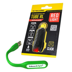 Nitecore TUBE RL 45 lumen USB rechargeable Red light for map reading etc with EdisonBright USB powered flexible reading light bundle