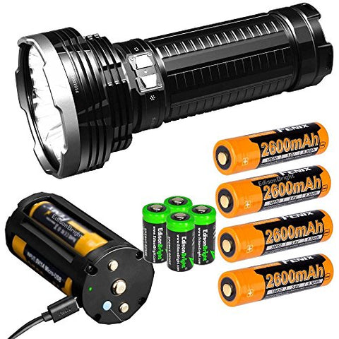 Fenix TK75 5100 Lumen 929 Yards Beam 2018 Edition CREE LED USB Rechargeable Flashlight with Four Rechargeable Batteries and 4 X EdisonBright CR123A Batteries Bundle