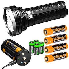 Fenix TK75 5100 Lumen 929 Yards Beam 2018 Edition CREE LED USB Rechargeable Flashlight with Four Rechargeable Batteries and 4 X EdisonBright CR123A Batteries Bundle