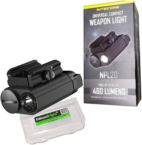 EdisonBright Nitecore NPL20 460 Lumen Compact Flashlight for Rail Battery Carrying case Bundle