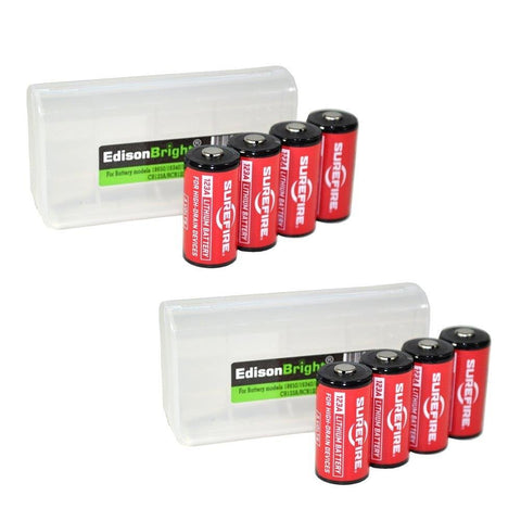 8 Pack SureFire CR123A Lithium Batteries (Made in USA) SF123A with Two EdisonBright BBX3 Battery Carry Cases Bundle
