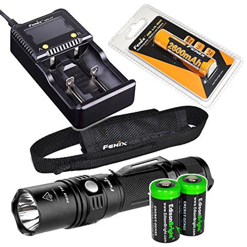 EdisonBright Fenix PD35 TAC 1000 Lumen CREE LED Tactical Flashlight with genuine Fenix ARB-L2 battery, Fenix ARE-C1 Plus battery Charger and Two CR123A Lithium Batteries bundle