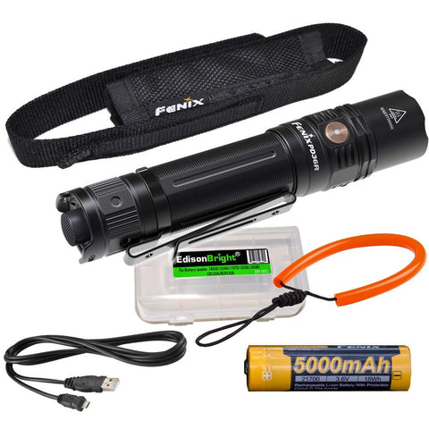Fenix PD36R 1600 Lumen rechargeable CREE LED tactical Flashlight, ALL-01 lanyard with EdisonBright charging cable carry case bundle