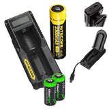 NITECORE P30 1000 Lumen long beam 676 Yard LED Flashlight with Nitecore UM10 USB charger, NL183 rechargeable 18650 Battery and 2 X EdisonBright CR123A Lithium Batteries Bundle