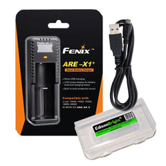 Fenix ARE-X1+ Plus USB powered smart battery charger with EdisonBright BBX3 battery carry case