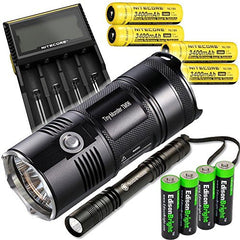 Nitecore TM06 3800 Lumen CREE LED Tiny Monster Flashlight/Searchlight, Nitecore D4 smart charger, 4 X Nitecore NL189 18650 3400mAh Li-ion batteries and Smith & Wesson Pathmarker LED flashlight, with 4 x EdisonBright AA alkaline batteries bundle